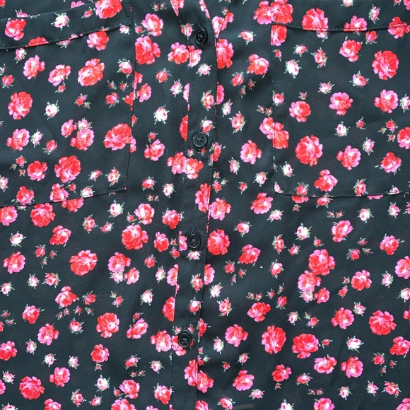EXPRESS WOMENS SIZE MEDIUM BLACK PINK FLORAL BUTTON DOWN TANK TOP - Picture 9 of 9